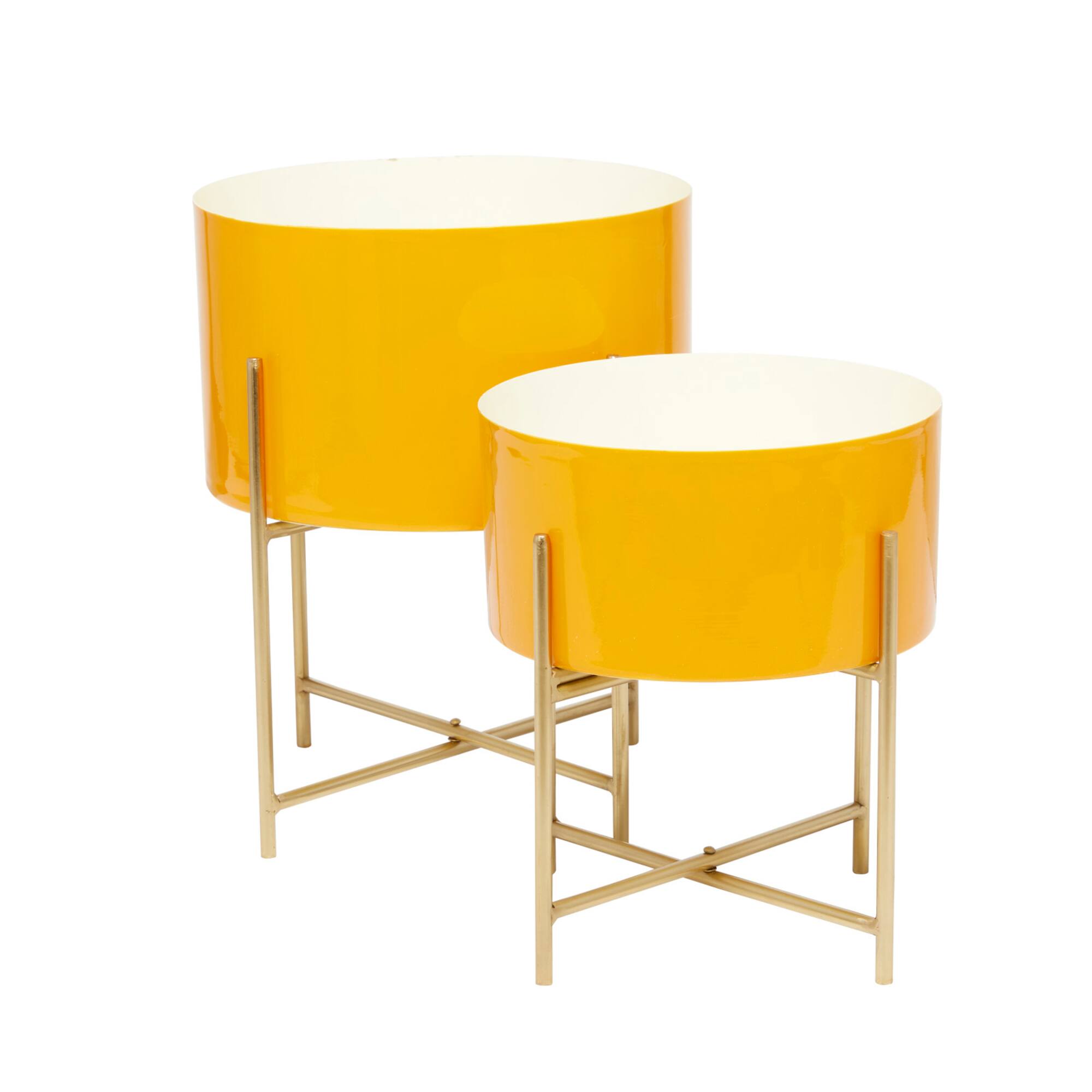 Yellow Modern Planter, Set of 2" 15", 12"